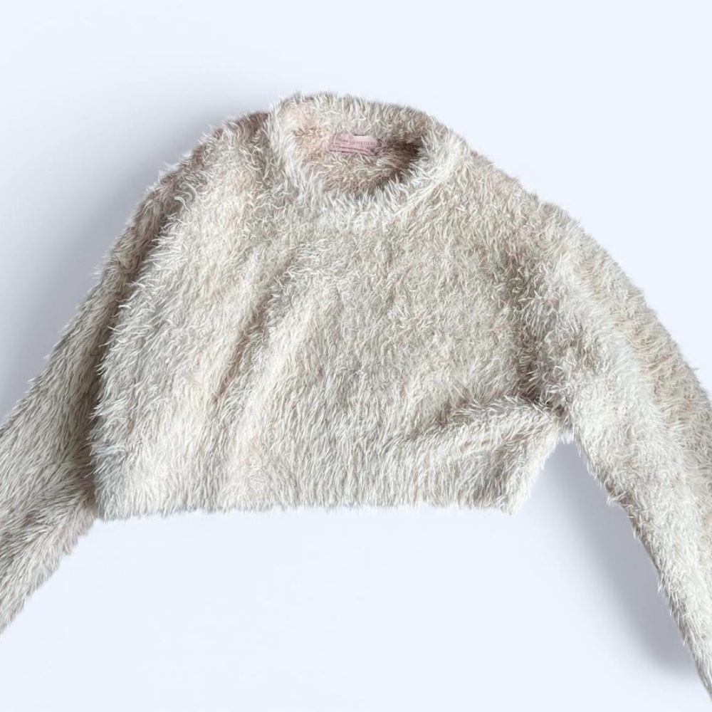 Cream Fuzzy Cropped Sweater